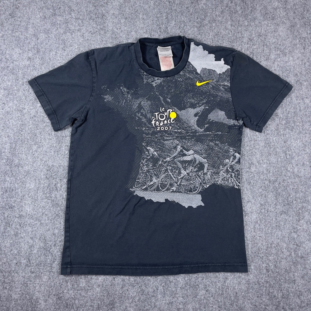 Vintage Nike Le Tour de France 2007 T Shirt Mens L Black Graphic Tee Stage List